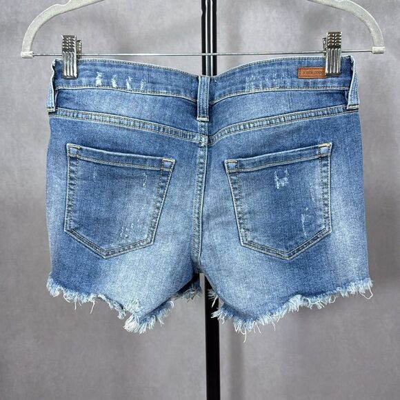 Sneak Peek Sexy Boyfriend Denim Shorts Lace Cut Out Raw Hem - Picture 3 of 7